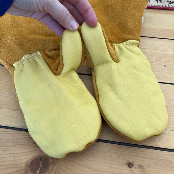 Klondike Suede Leather Mittens Gauntlet Style with Sherpa Poly Fleece Adult Sm - Picture 5 of 8